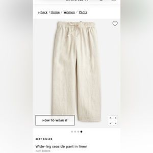 NWT JCREW MEDIUM TALL WIDE-LEG SEASIDE PANT IN LINEN